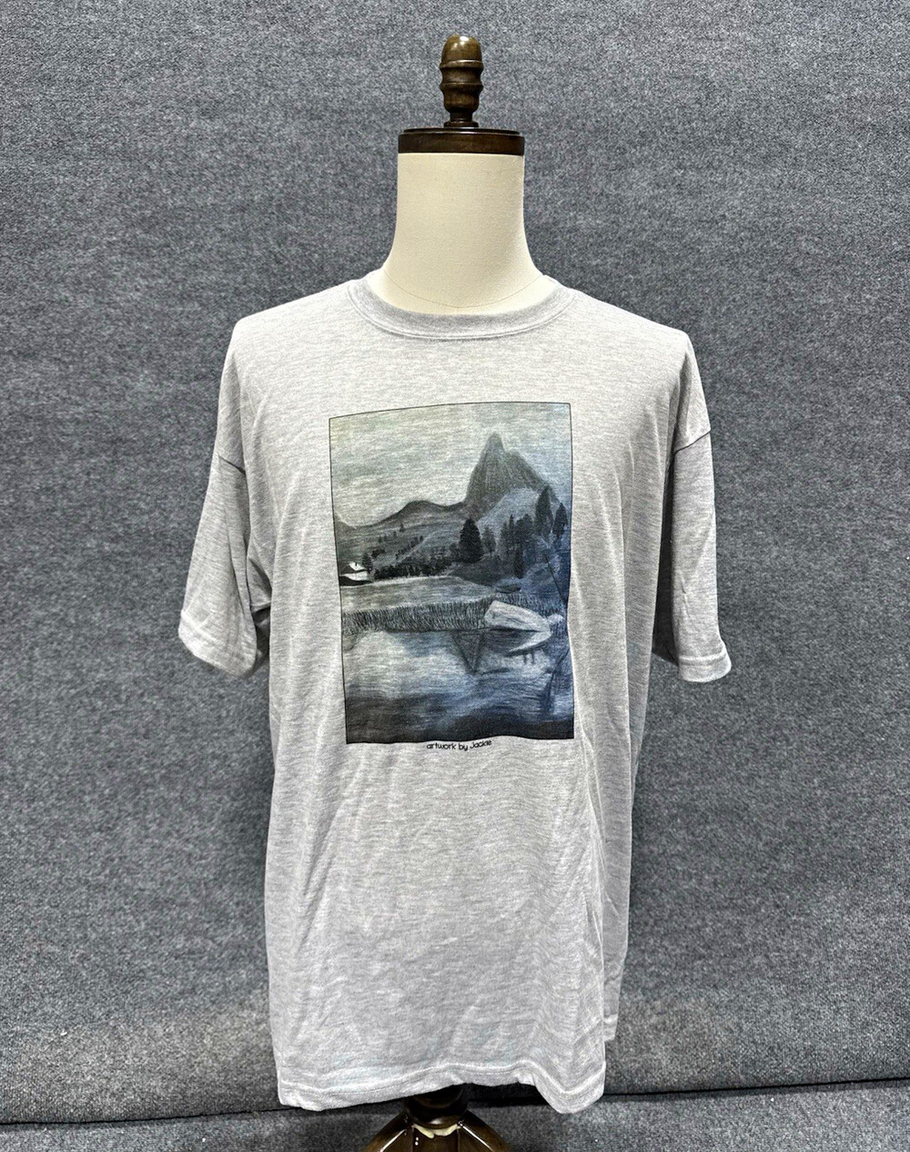 Vintage Artwork by Jackie Mountain Landscape T Shirt Mens XXL Gray Graphic Tee